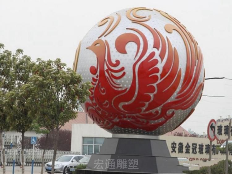 不锈钢凤凰浮雕圆球雕塑 不锈钢凤凰浮雕圆球雕塑