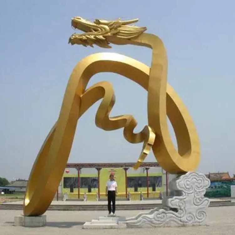 不锈钢抽象龙雕塑户外城市广场园林景观摆件几何造型校园装饰摆放 (4)