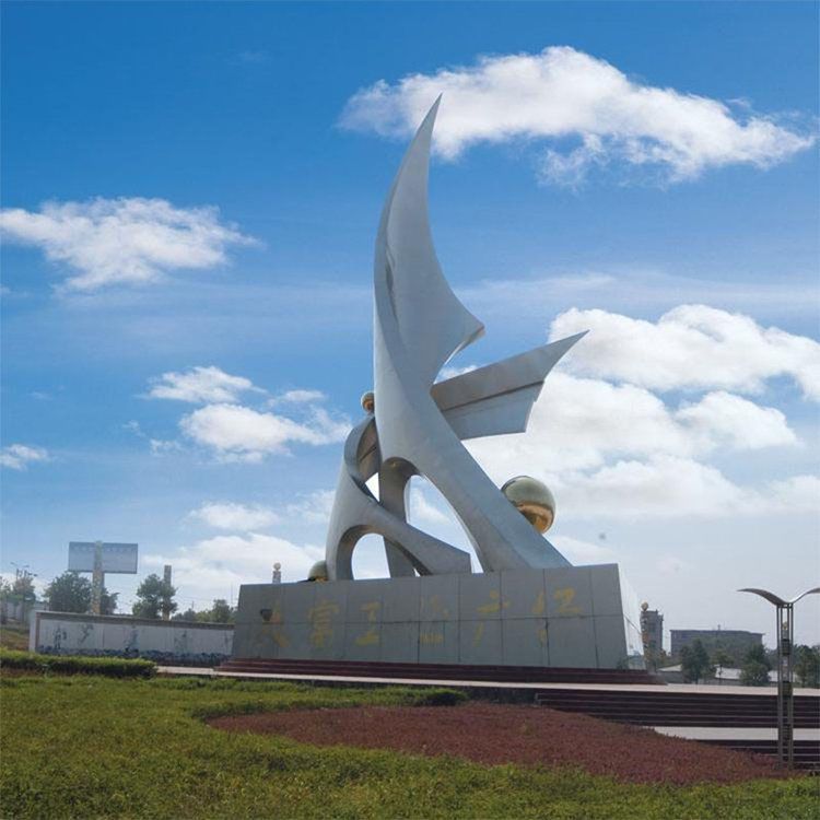 不锈钢雕塑定制大型校园广场户外景观鹿圆环月亮抽象水滴魔方浪花 (3)