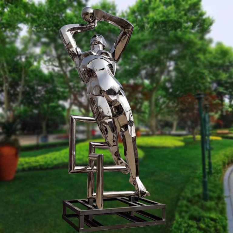 户外广场运动场不锈钢打乒乓球抽象打篮球镂空人物雕塑装饰摆件 (3)