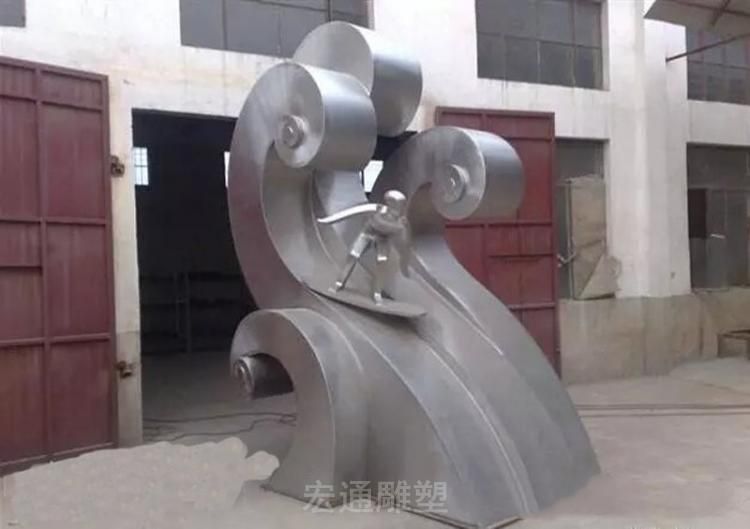 不锈钢抽象冲浪人物雕塑