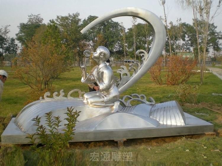 不锈钢公园拿花朵的儿童雕塑