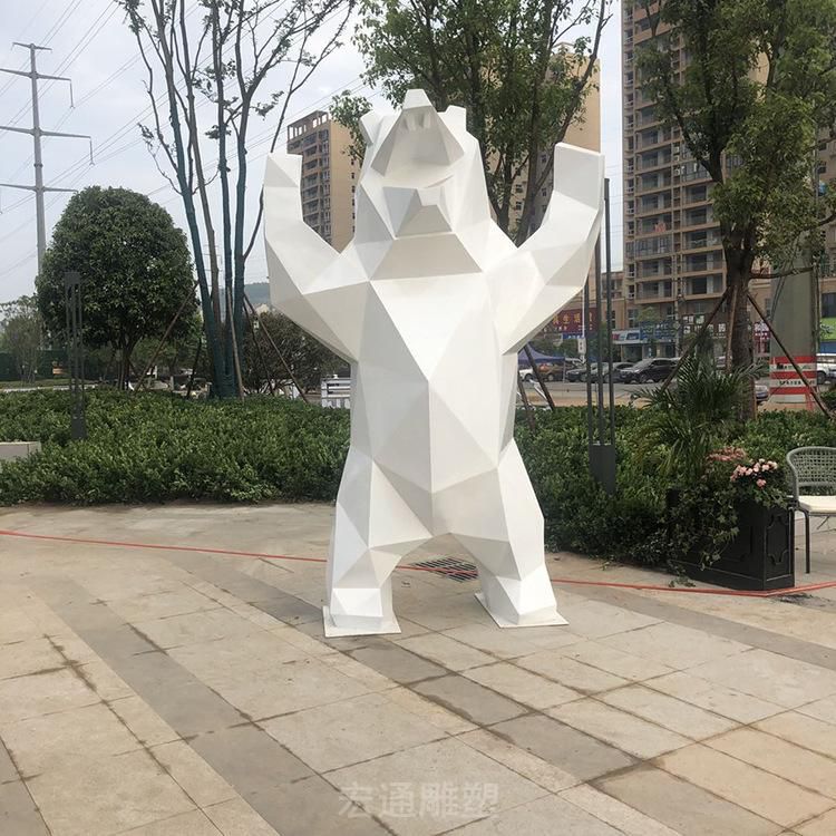 几何熊不锈钢动物雕塑
