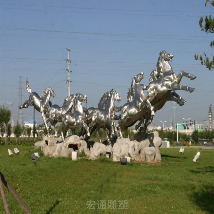 八骏马标志不锈钢雕塑