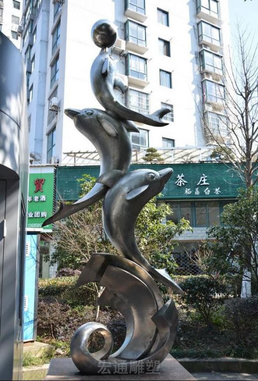 海豚嬉戏不锈钢雕塑