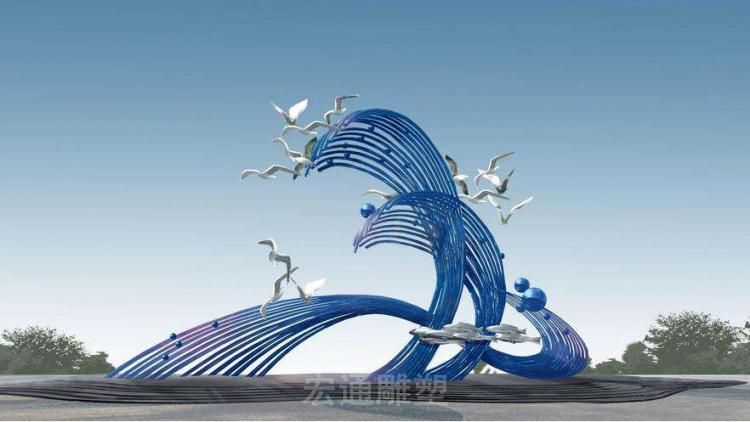 彩绘海浪标志不锈钢雕塑