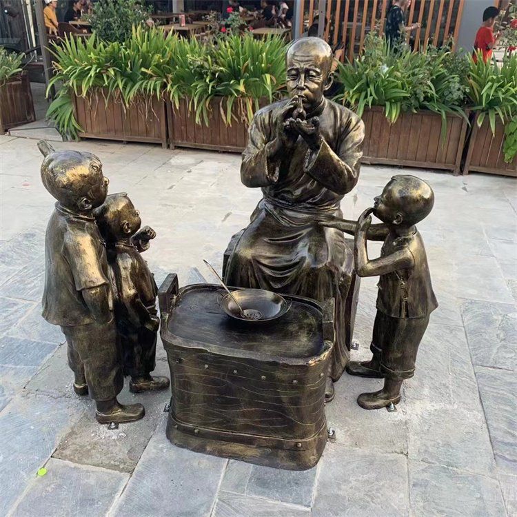 民俗吹糖人景观铜雕