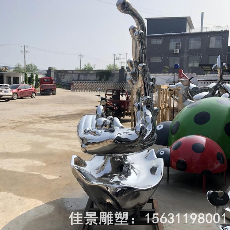 抽象海浪不锈钢别墅雕塑