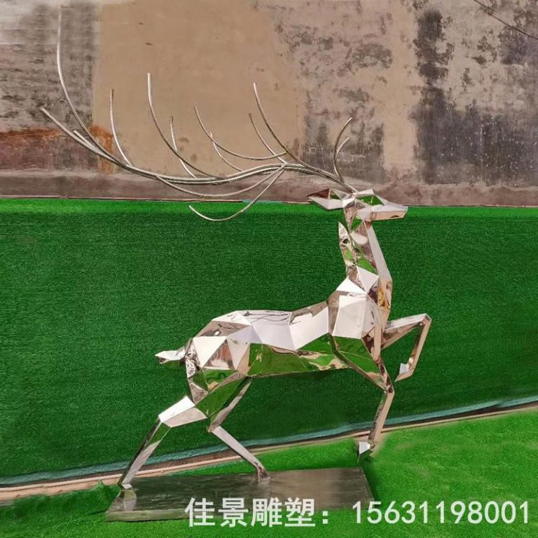 几何小鹿不锈钢别墅雕塑