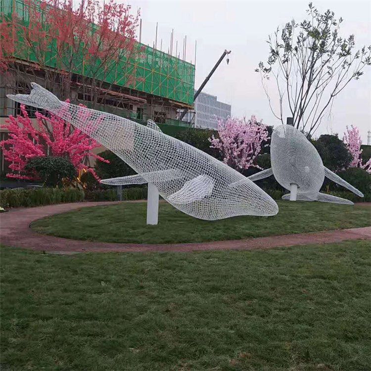 镂空海豚小区不锈钢雕塑