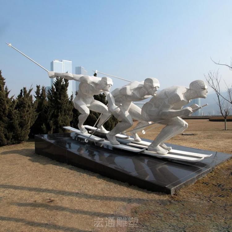 滑雪不锈钢运动人物雕塑