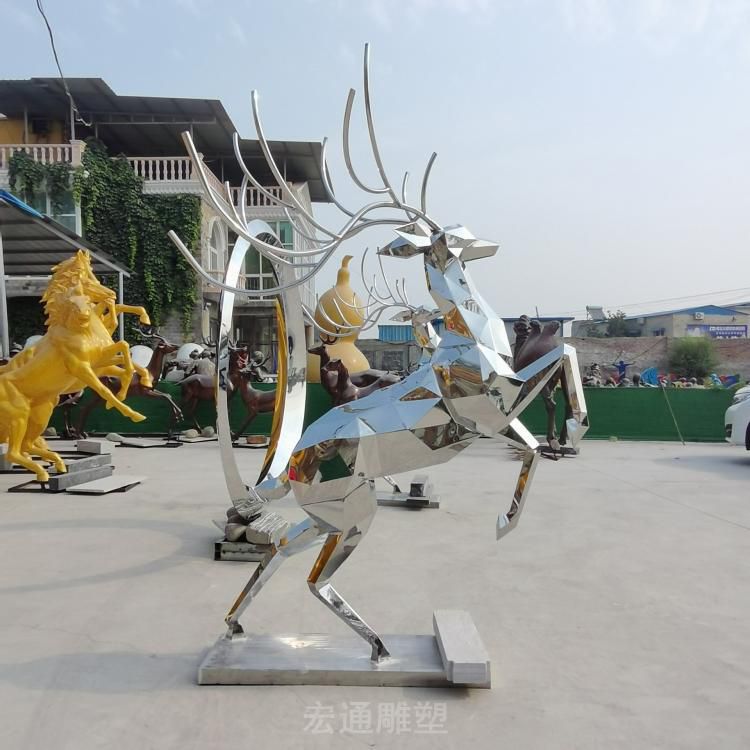 几何鹿校园不锈钢雕塑