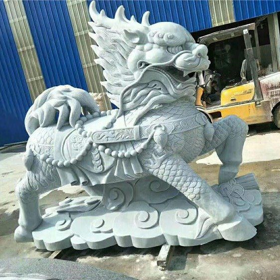 公园汉白玉招财麒麟雕塑