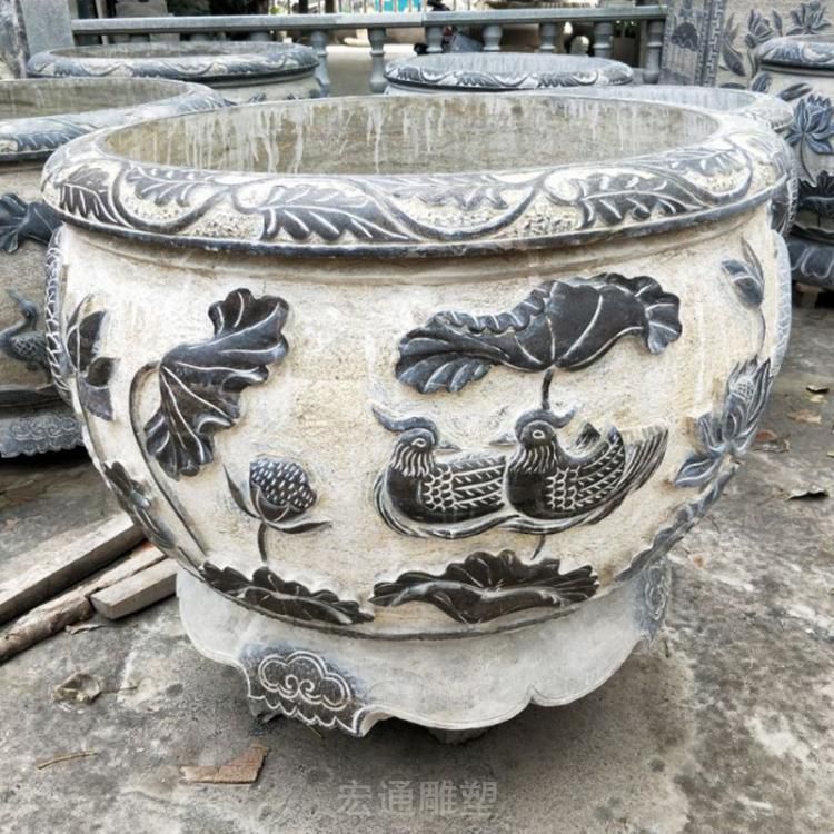 仿古荷花水缸石雕