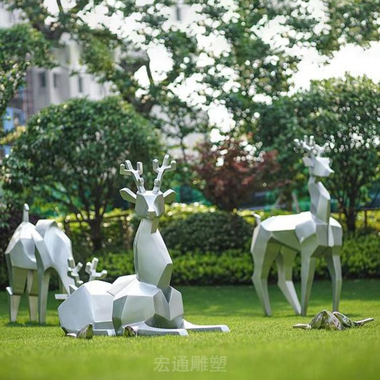 几何不锈钢小鹿园林雕塑