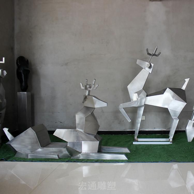 几何情侣鹿广场不锈钢雕塑