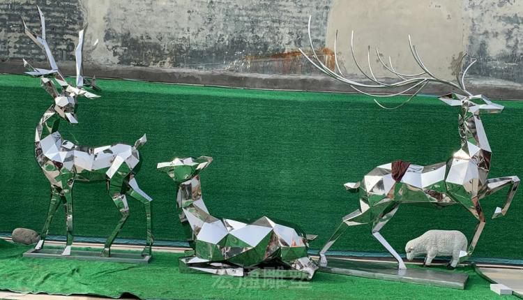 几何不锈钢三只小鹿商场雕塑