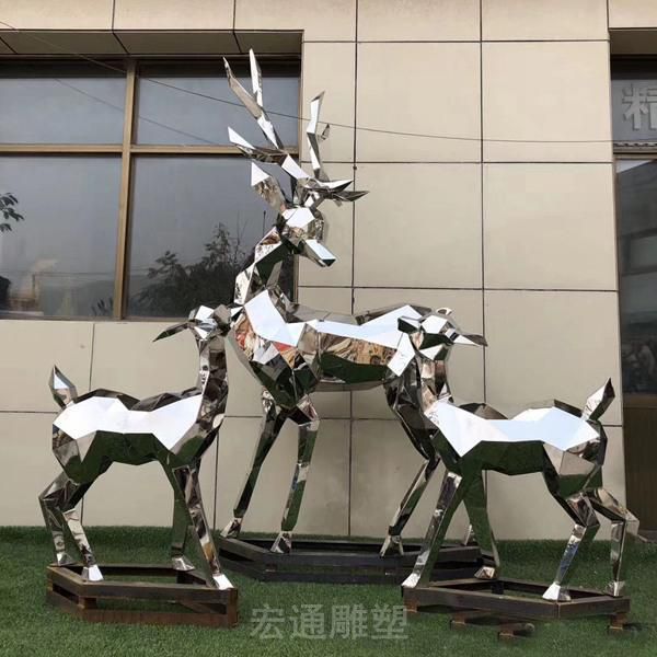 几何不锈钢三只小鹿园林雕塑