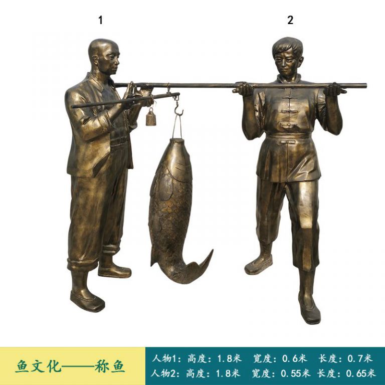 渔文化称鱼人物铜雕