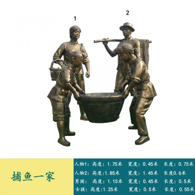 渔文化捕鱼一家铜雕