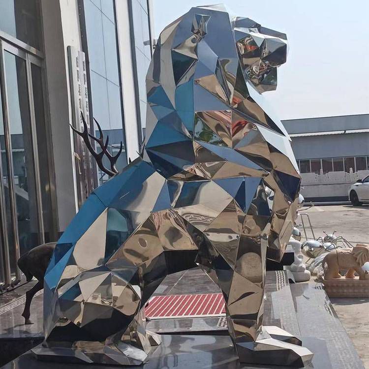几何狮子广场不锈钢雕塑