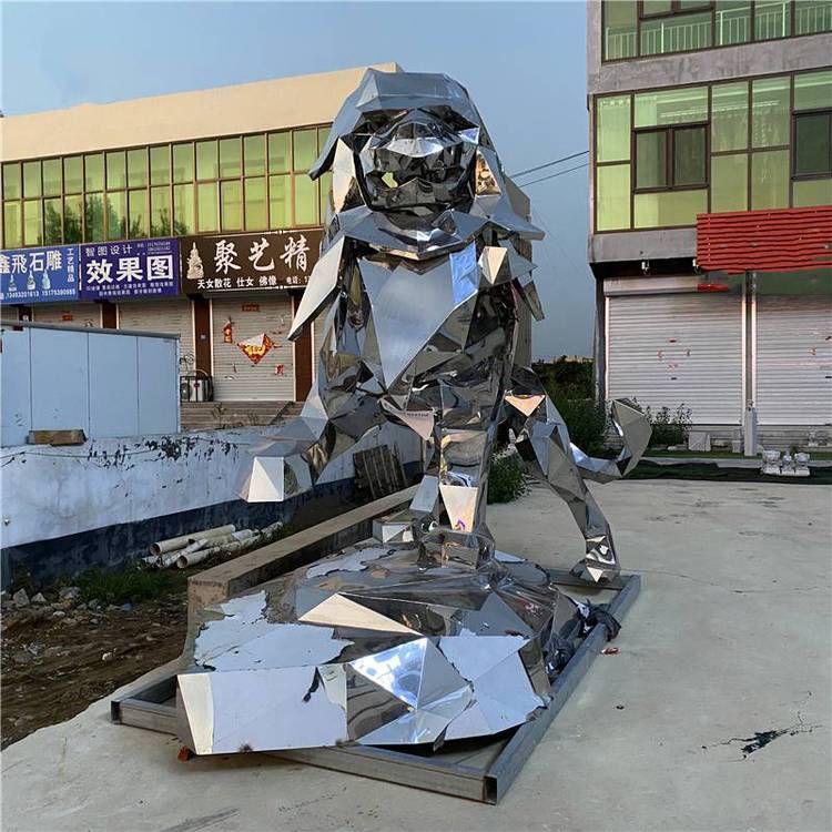 几何狮子广场不锈钢雕塑
