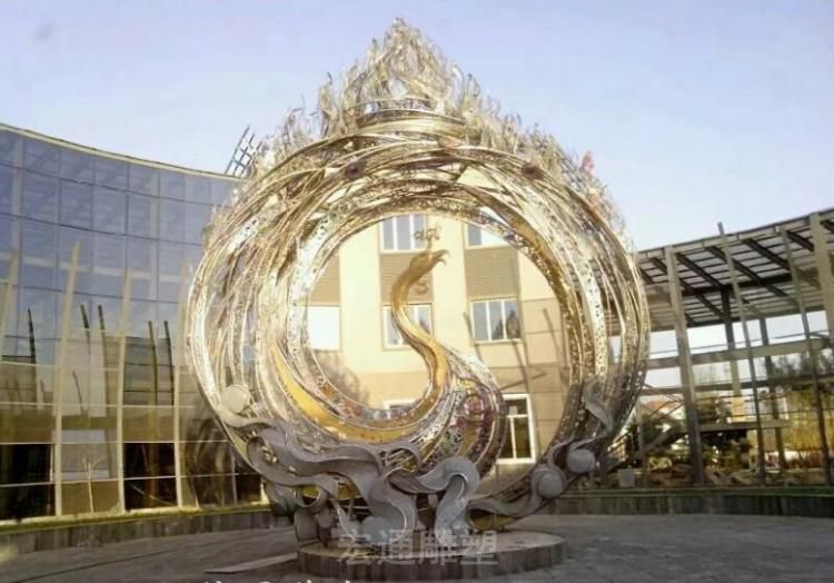 彩绘镂空凤凰不锈钢雕塑