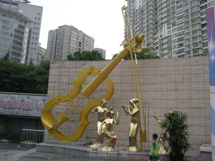 拉小提琴西方小孩铜雕