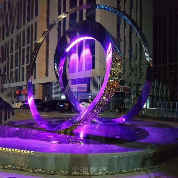 不锈钢发光圆环景观雕塑