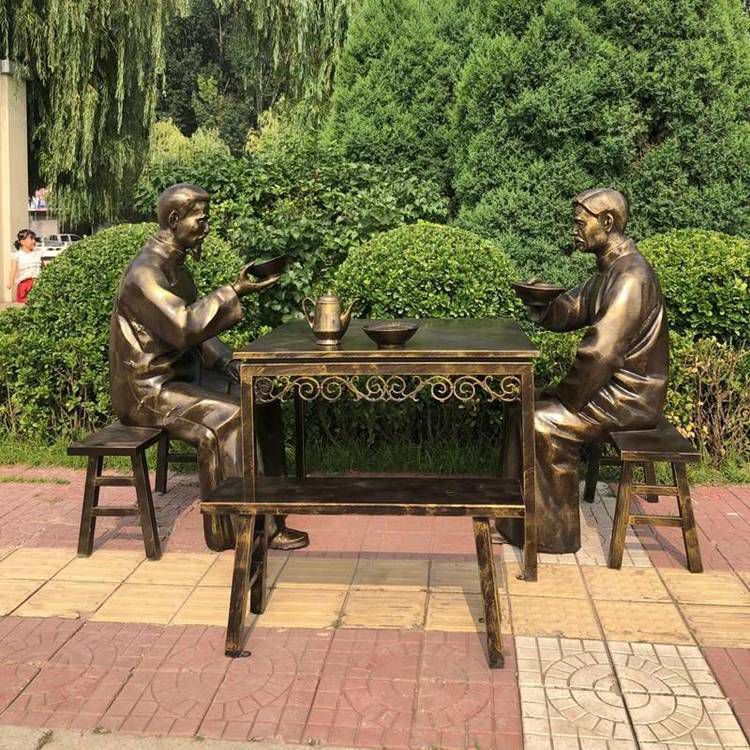 喝茶人物标志景观铜雕