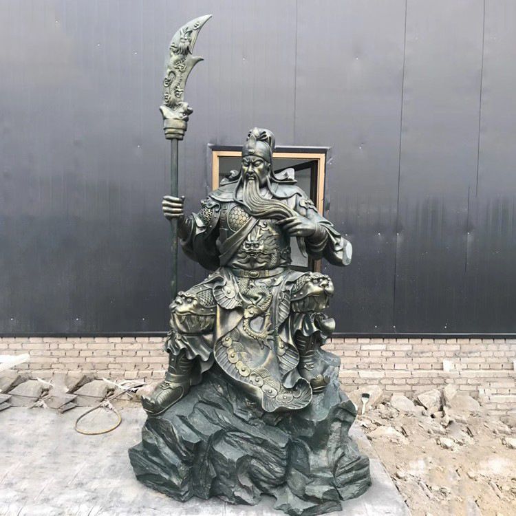 撸胡须关公街边抽象铜雕