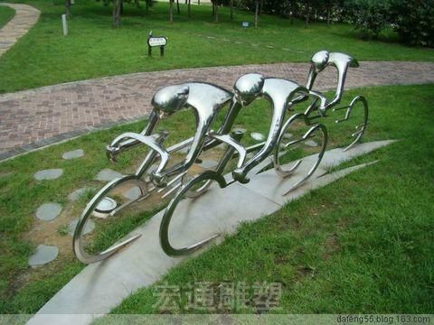 不锈钢镜面自行车校园雕塑