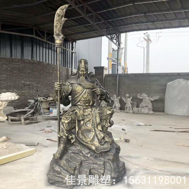 彩绘关羽人物景观铜雕