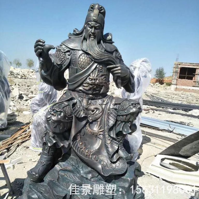 彩绘关羽街边人物铜雕