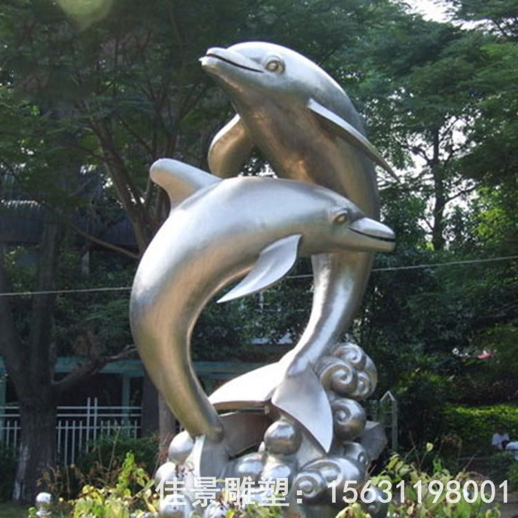不锈钢海豚戏球抽象雕塑