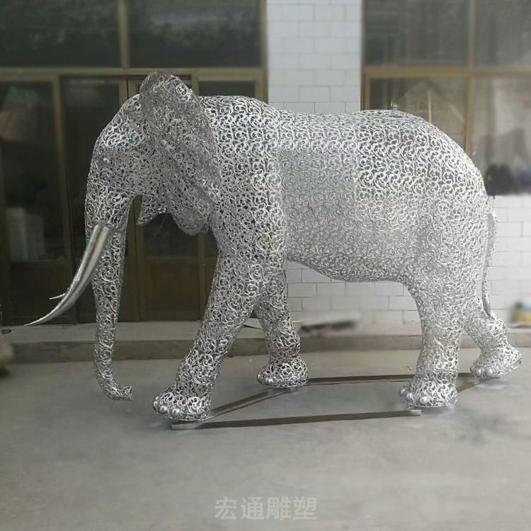 镂空大象不锈钢动物雕塑