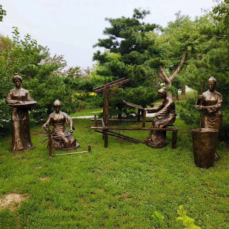 织布人物公园景观铜雕