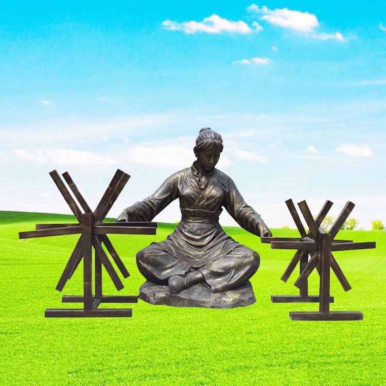 织布人物校园景观铜雕