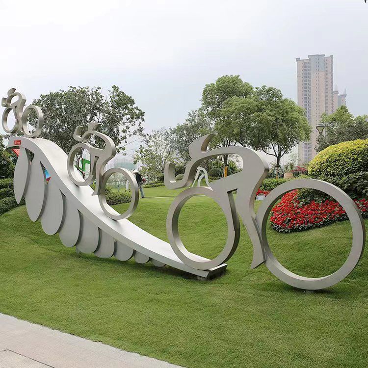 不锈钢骑自行车景区雕塑