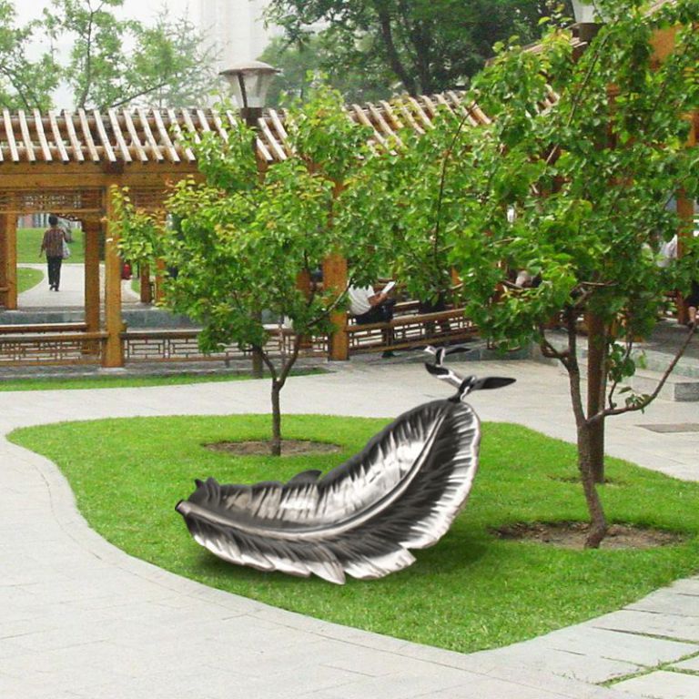 不锈钢镜面树叶校园雕塑