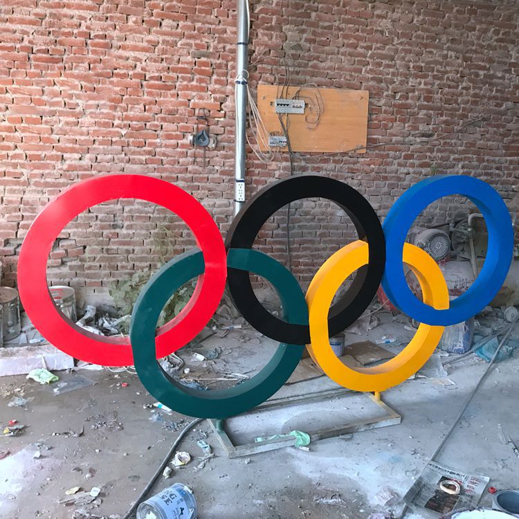 不锈钢五环雕塑 大型校园运动主题摆件