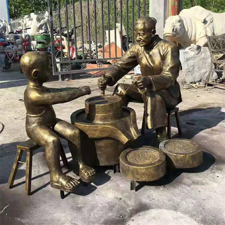民俗小品磨豆浆景观铜雕