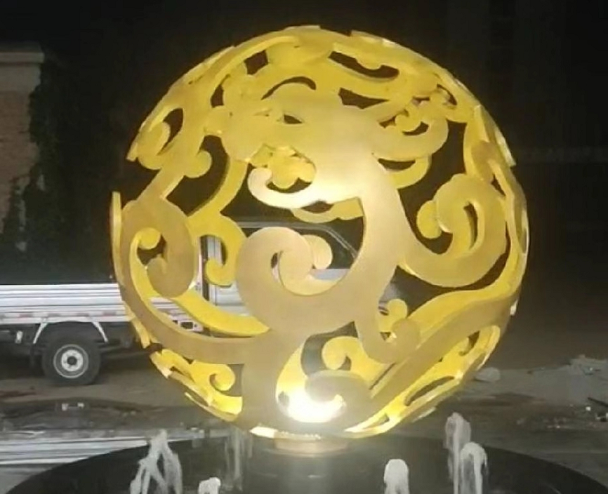不锈钢发光镂空球抽象雕塑