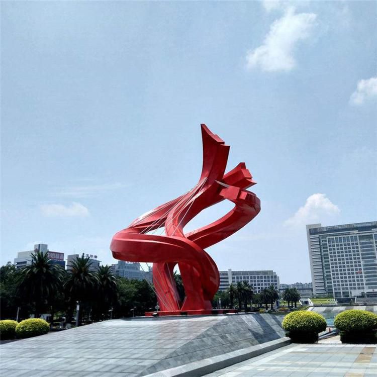 红色飘带不锈钢景观雕塑