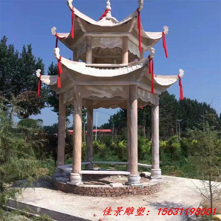 晚霞红六角凉亭雕塑
