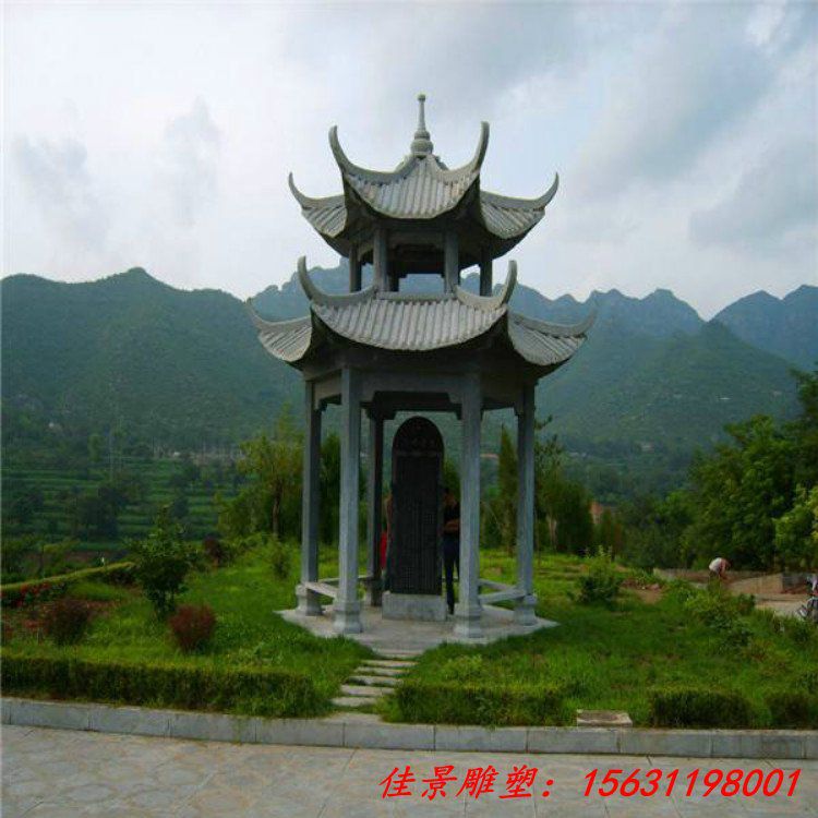 小区 花岗岩六角双层石亭子