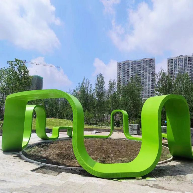 广场不锈钢飘带坐凳雕塑