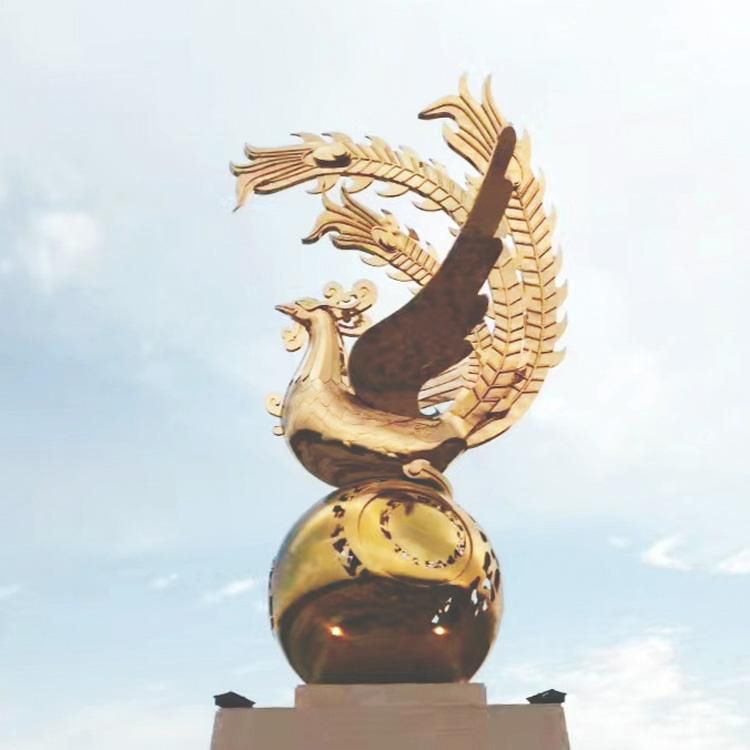 金色凤凰雕塑 不锈钢动物雕塑