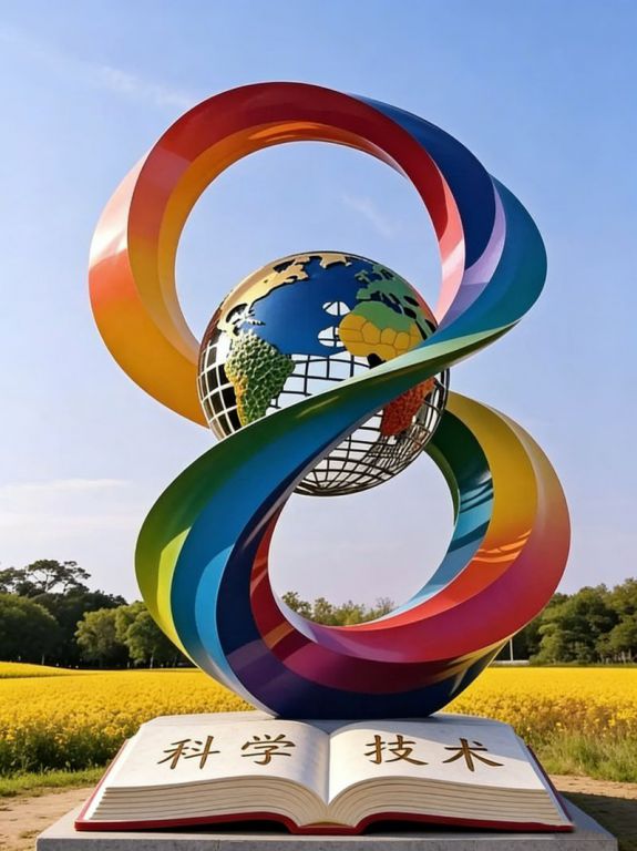 七彩飘带镂空球雕塑 不锈钢雕塑厂家