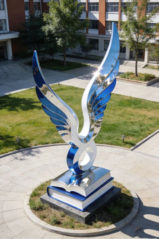 校园景观雕塑 不锈钢翅膀雕塑